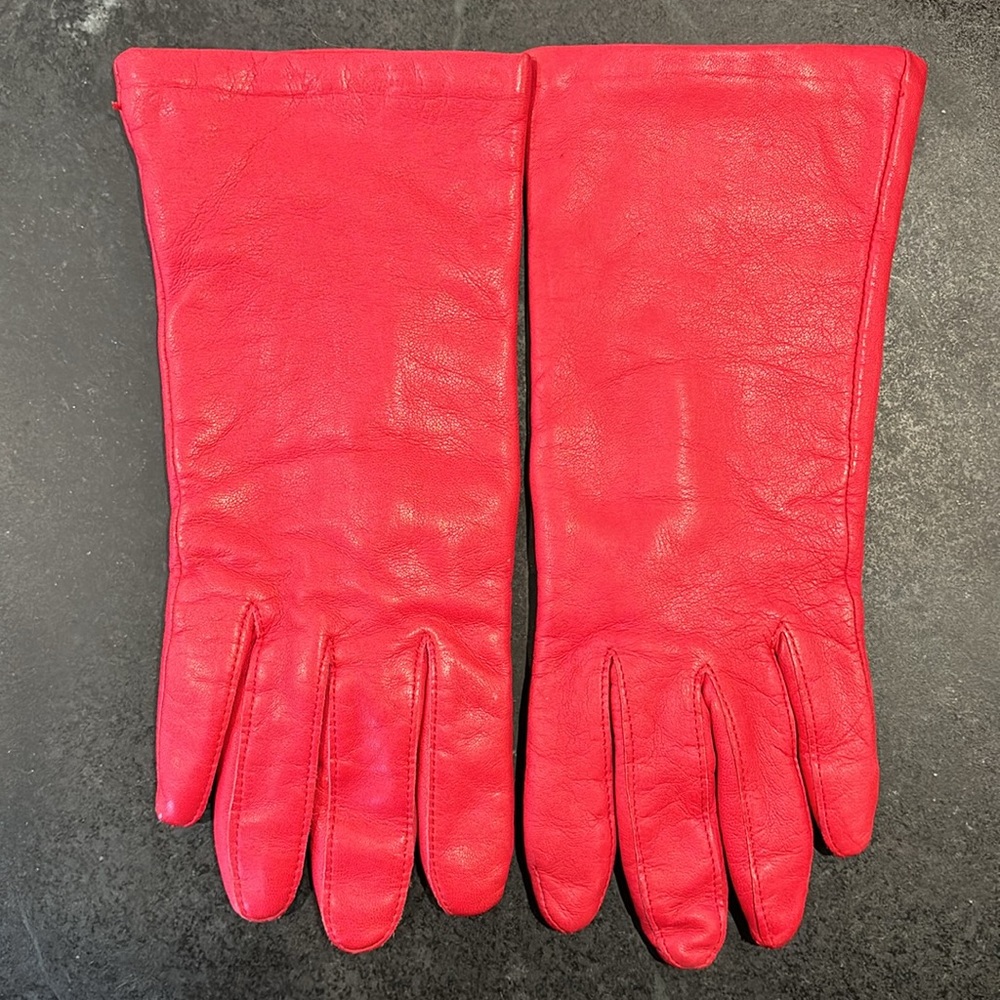 Vintage Cashmere Lined Leather Red Gloves size 7